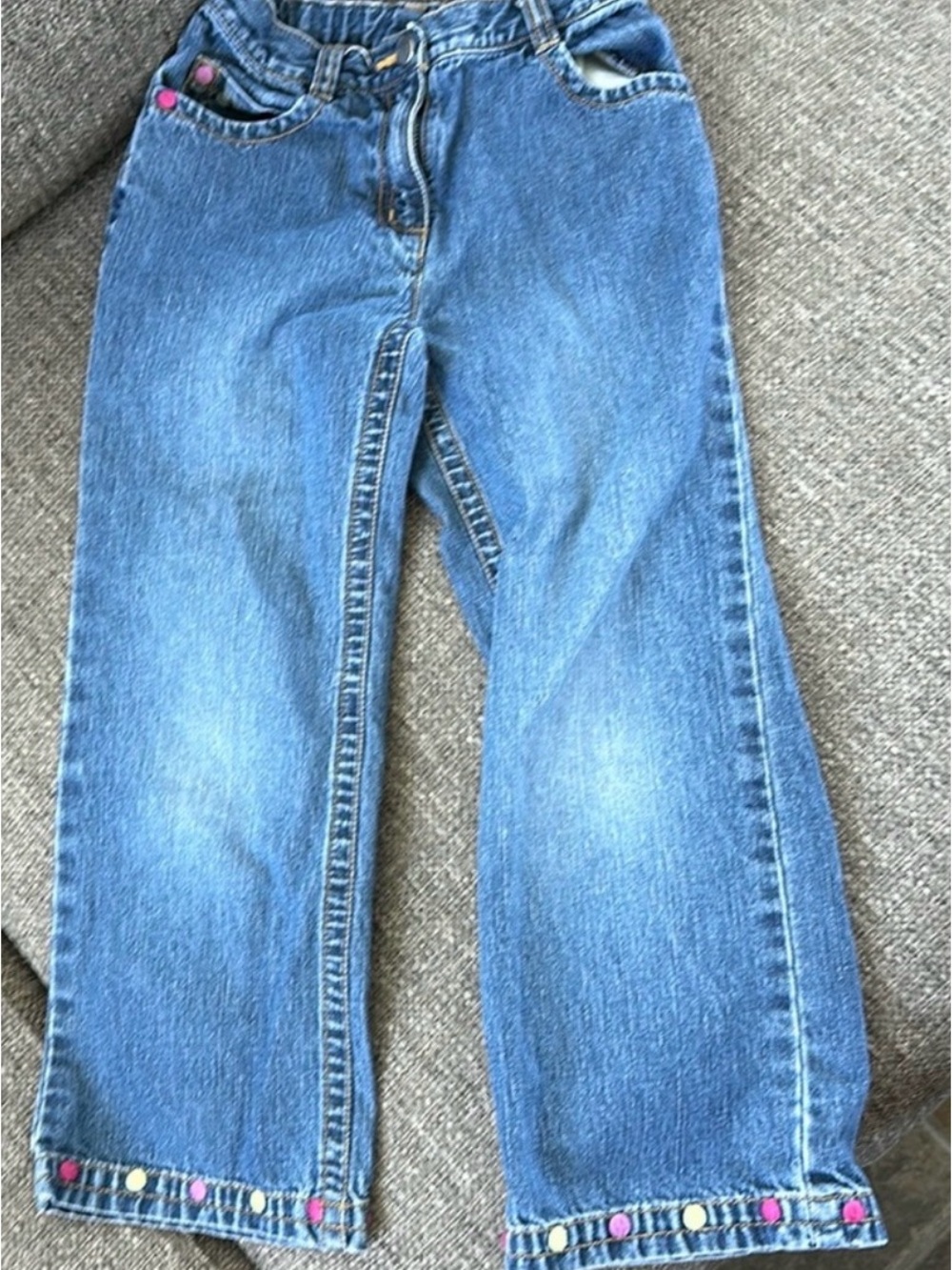 Gymboree Girls 5T Embroidered Dots Hem Denim Flare Jeans Flap